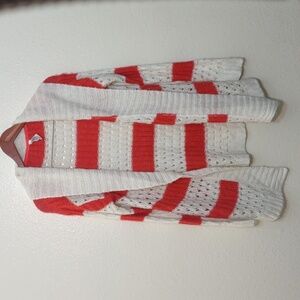 SLIGHTLY USED AEROPOSTALE CROCHET SWEATER CARDIGAN CORAL AND WHITE SIZE M BOHO